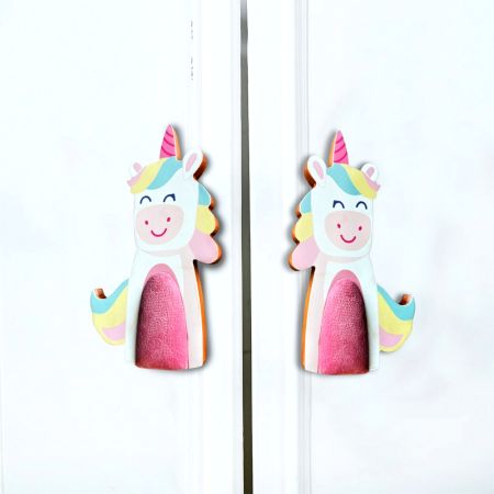 Handcrafted Acacia Wood Unicorn Fabric Handle Pair